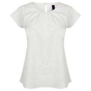 Henbury Womens/Ladies Pleat Front Short Sleeve Top / White